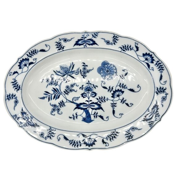 Blue Danube Oval Serving Platter 14x10 White Blue Floral Pattern Porcelain Dish - Picture 1 of 6